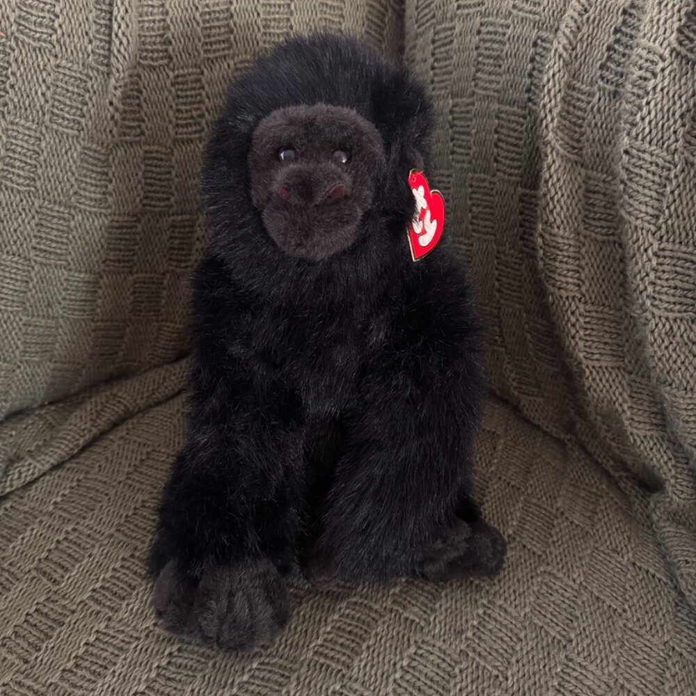 TY Beanie Baby “George” Gorilla 🦍 Medium/Large Black Plush w/ Heart Tag